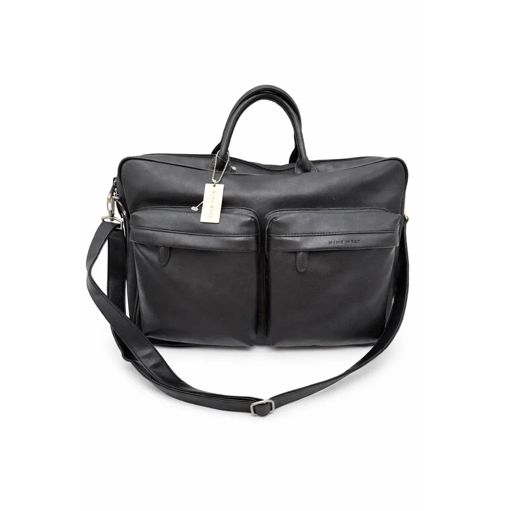 Nine West Black Faux Leather Laptop Briefcase‎ Tote Crossbody Bag Large NWOT